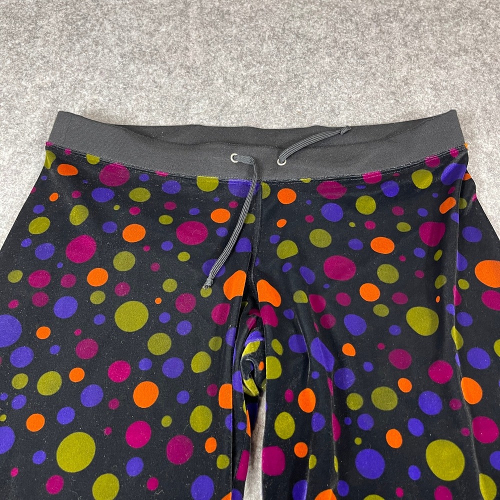 VTG Obermeyer Lounge Pants Polka Dot Velvet Wide Leg Black Multicolor Womens Med